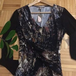 Printed jersey faux wrap dress